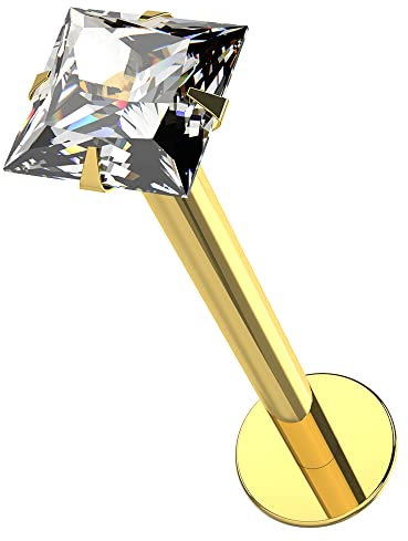 Monster Piercing Griffe d’Or Jaune 9K Solide ?tabli 2MM Carr? CZ Stone Interne Filet?e 16 Gauge Creux l?vre Labret Tragus Poutre Bijoux Piercing