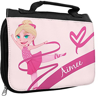 Kulturbeutel mit Namen Aimee und Motiv mit Tänzerin für Mädchen | Kulturtasche mit Vornamen | Waschtasche für Kinder