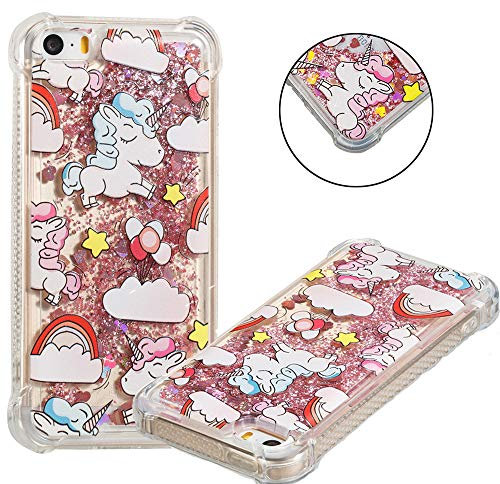 COTDINFOR iPhone 5S/5/SE Case - Glitter Liquid Sparkle - Rainbow Unicorn - Heavy Duty Protection - 4 Inch - Female - Decorative - TPU Material