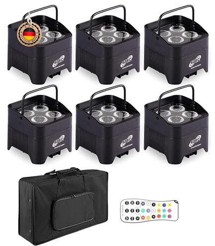 ETEC Professional 6x Akku LED Par Scheinwerfer E412 WIRELESS DMX Set mit Transporttasche - Uplight, Wifi, Funk DMX für DJ, Club, Event und Bühnenbeleuchtung