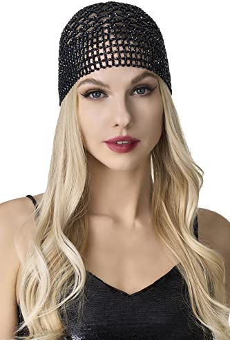 BABEYOND 1920er Perlenmütze, Kopfbedeckung für Bauchtanz, exotisch, Kleopatra, Kopfbedeckung für Gatsby Motto-Party (schwarz)