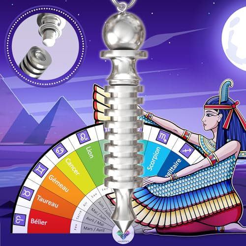 Ägyptisches Pendel ISIS mit Zeuge - Radiästhesie Pendel - Esoterik / Orakel Pendel – Geobiologie, Stimmungsmann, Reise, Magnetisierer – Silber – 45 Gr