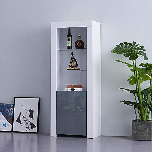 Panana Sideboard Cupboard Unit Cabinet 63inch Tall Bookcase Bookshelf 5-Tier Shelves Sideboard Unit Freestanding Tower Storage Stand Unit With 16colors RGB LED Lights (Grey)