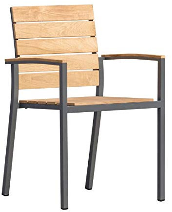OUTLIV. Stapelsessel Pamplona Edelstahl Teak - Wetterfest, stapelbar, anthrazit, ergonomisch, 56x55x85 cm, 7,2 kg, belastbar bis 150 kg