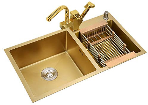 Ausgussbecken Kitchen Sink Edelstahl 304 Gold-Sink Domestic Doppelwaschbecken Einbau-Under Counter-Becken Balkon Waschraum Pool Geschenk (Color : Gold 2, Size : 78 * 43 * 22cm)