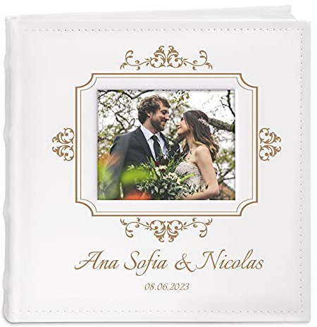 Maverton Einsteckalbum mit Gravur, Fotoalbum für 200 Fotos 10x15cm | 100 Seiten, Weiß, Geschenk für Brautpaar, Hochzeitsgeschenk, Verzierung