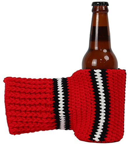 FunisFun Bierhandschuh-Handschuhe, gestrickt, genäht, Getränkehandschuhhalter für weißen Elefant, Gag, Geschenkidee, Blackhawk-Rot, L