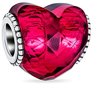 Bling Jewelry Valentine Amor Rosa Corazón De Cristal De Murano Facetado En Forma De Abalorios Espaciador Para Las Mujeres Adolescente .925 Plata De Ley Core Fits Pulsera Europea