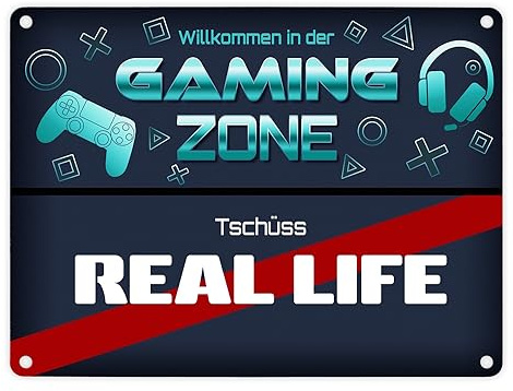 Willkommen in der Gaming Zone Tschüss Real Life Spaß Ortsschild Zocken Geschenkidee Geburtstag Weihnachten Rechner Laptop Notebook Zocker Zimmer Geschenk Abenteurer Spieler