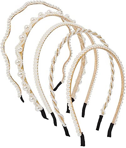 BJH Perlen-Haarreifen Perlen Stirnbänder Haarreif Ornament Fuer Maedchen Haarband für Mädchen Braut Frau 5er-Packung