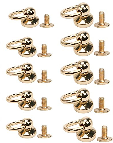 Cohentbliss Messing Studs Schraube Ring Nieten mit Ring Gold Messing Rivet Gold Schrauben Nieten Studs Schraube mit Ring Messing Rivet Ring Für Gürtel Geldbörse Handtasche,10 Stücke Zwei Größen