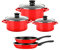 Fagor Optimax Batería Cocina Inducción 8 Piezas Set 3 Cazuelas 18-20-24 cm, 3 Tapas Cristal, 2 Sartenes 20-24 cm Acero Esmaltado, Antiadherente sin PFOA, Vitrocerámica, Gas, Horno, Rojo