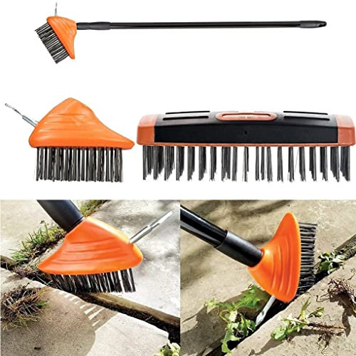 3 in 1 Extendable Telescopic Handle Paving Garden Patio Cleaner Weed Brush Broom Twin Heads Set UK