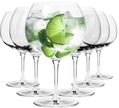 Krosno Ballongläser Gin&Tonic | Gesamtvolumen: 790 ml/Nutzvolumen 670 ml | 6 Stück Für Drinks, Cocktails, Wasser, Transparent, Bleifreies Glas, Elegante Form, Langlebig | Spülmaschinenfest