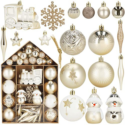 SPRINGOS Weihnachtskugeln 70 Stück aus Kunststoff Ornamente Weihnachtsmann Lokomotive