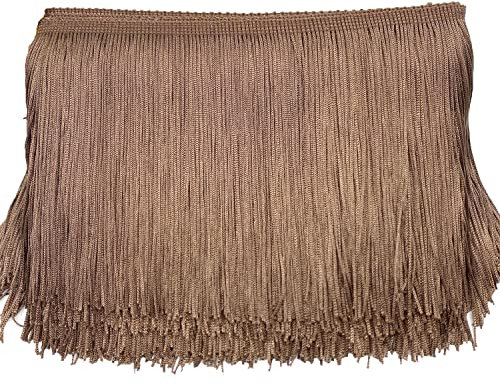 15cm x 10m Fransenborte Fransenbordüre Fransenband Dekoband Tanzfransen Schnittfranse Seide Quaste Fransen-Borten Bänder zum Nähen,DIY Basteln,Kleidung Dessous Kostüme Vorhänge Dekoration,Khaki