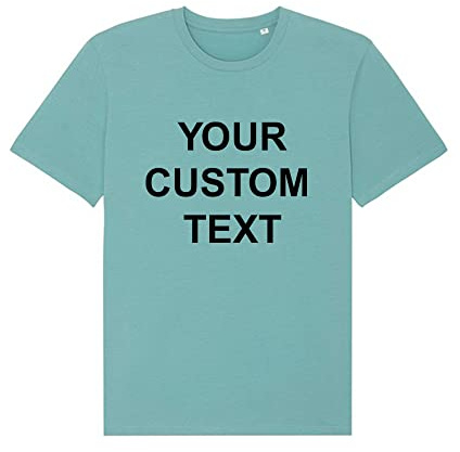 Printed Custom Personalised Organic 100% Cotton T Shirt Adults Text Print Unisex 180 GSM Tee(M, Teal Monstera)