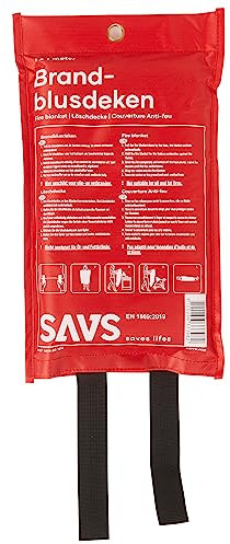 SAVS Löschdecke Küche Wohnung Büro Auto Wohnwagen - 100x100 cm - Inklusive Aufhängehaken - Glasfaser Brandschutzdecke zum Aufhängen - Brandschutz Decke Feuerdecke Feuerlöschdecke - Branddecke