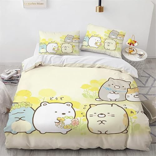 DAMEGA Japanisches Cartoon Anime Sumikko gurashi Bettwäsche Set Kawaii 3D gedrucktes Bettbezug Set süßes Bett Set Einzel Doppel King Size Schlafzimmer Dekor