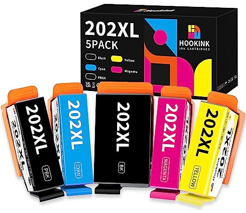 Hookink 5er-Pack 202XL 202 XL Patronen Kompatibel mit Epson 202XL Druckerpatronen Multipack Kompatibel für Epson XP-6100 XP-6005 Expression Premium XP6100 XP-6105 XP-6000 XP6005 XP6001