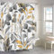 MIRRORANG Botanischer Duschvorhang, Schwarze Blätter Pflanzen Blumenzweige Baum Badezimmer Vorhang, Frühling Herbst Gelb Blätter Natürliche Duschvorhang Set mit 12 Haken,183x183cm