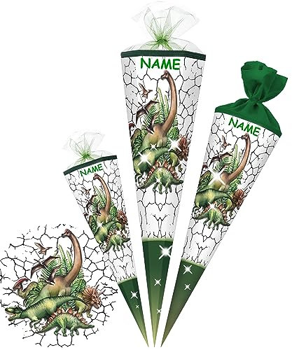 alles-meine.de GmbH Schultüte - Dinosaurier/Dino 35-100 cm Größe wählbar inkl. Name - Zuckertüte - Tüllabschluß/Filzabschluß - eckig/rund - Mädchen - klein & groß -..