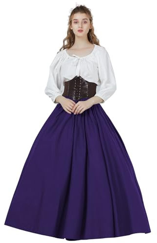BEAUTELICATE Donna Gonna Lunga Cotone Vittoriana Estiva Stile Rinascimentale Boemia Gonna Grande Swing Maxi Gonna Medievale Gypsy Costume (Viola, M)
