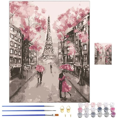 NTGRTY Malen Nach Zahlen Erwachsene 40 x 50 cm Bastelset Erwachsene Gemälde Leinwand DIY Ölgemälde Leinwand Set Mit Farbe und Pinsel - Geschenke und Maldekorationen(Ohne Rahme) (Eiffelturm)