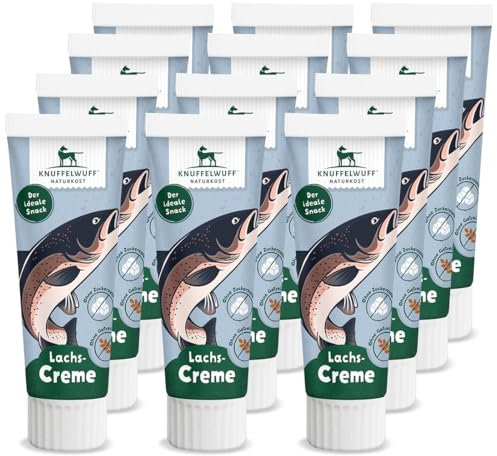 Knuffelwuff Tuben Snack Hunde Leckerlis Lachscreme 12er Pack - mit extra viel frischem Fisch - ohne Konservierungsmittel, ohne Zusatz von Zucker und Getreide - Ideal auch für Welpen - Made in Germany