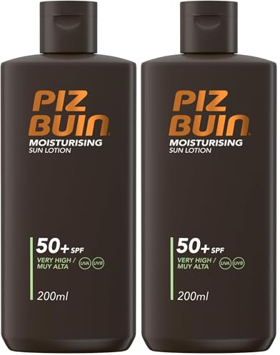Piz Buin Feuchtigkeitsspendende Sonnenlotion SPF50+, 200ml (Verpackung kann variieren) (Packung mit 2)