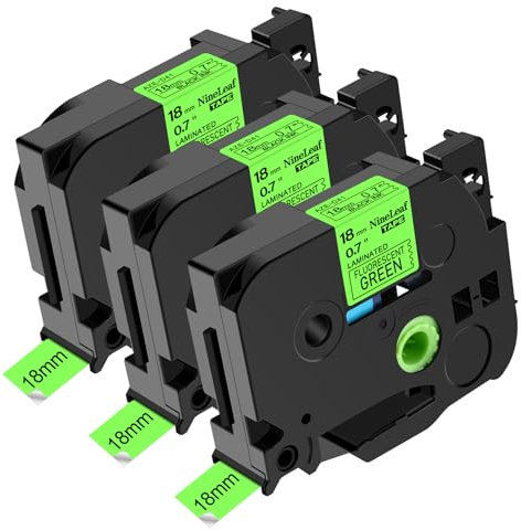 NineLeaf 3 x Ersatz für Brother P-Touch TZe-D41 TZ-D41 TZeD41 TZD41 AZe 18mm 0.7'' Bänder Laminiertes Schwarz auf fluo Grün Schriftband Kassette für Ptouch PT-2200 2210 2300 Beschriftungsgerät