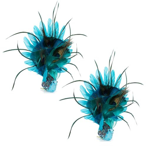 Fonzci 2 Stück Blaue Pfauen-Christbaumschmuck, Künstliche Gefiederte Pfauenvögel, Künstliche Glitzernde Pfauenvögel Zum Aufstecken für Weihnachtsbaum, Hochzeit, Party, DIY, Basteln, Dekor(#1)
