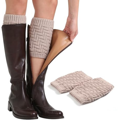EQLEF Beinwärmer stulpen damen, Häkeln beinstulpen damen Mit geometrischen Mustern Winter Beige beinwärmer stulpen damen kurz Weich winterwarme stiefelstulpen für Mädchen Damen