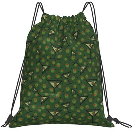 Rucksack mit Kordelzug, Unisex-Strangtasche, Sport-Turnbeutel, lässiger Tagesrucksack, Kordelzug-Sackpack, Martinis und Oliven-Muster