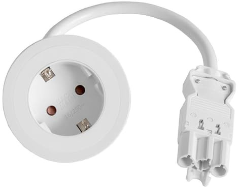BACHMANN Einbausteckdose PIX 1x Steckdose mit 2 Zierringen (Weiß und Edelstahl-Optik) 0,2m GST Kabel Tischsteckdose für Küche, Büro oder Wohnraum Weiß ‎926.300 (nur 45mm Einbautiefe)