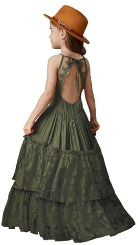 BIBIHOU Girls Crew Neck Toddler Backless Tulle A-Line Maxi Dress Holiday Party Flower Girl Dresses, 6 Years
