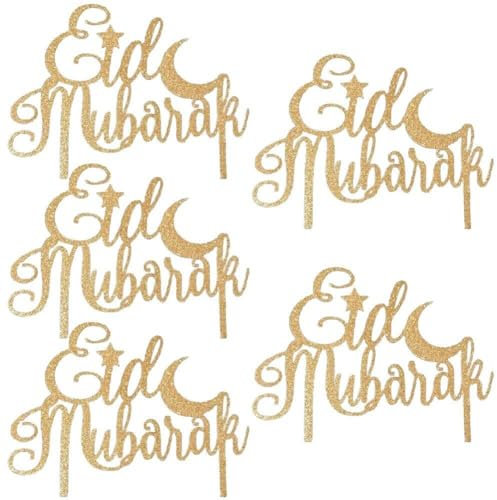Wudaizhi Eid Mubarak Cake Toppers Gold Glitter Ramadan Cupcake Topper Eid -fitr Dessert Dekor Für Islam Muslim Eid Party Supplies