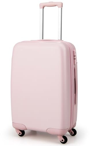 COSTWAY Bagage à Main 20 avec roulettes, Valise Coque Rigide en PC avec Poignée Autocollants Réglable en Hauteur Approuvé par Les Compagnies Aériennes, pour Vacances Voyages d’Affaires (Rose)