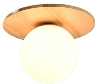 Deckenlampe Deckenleuchte aus Massivholz im japanischen Stil Wabi-Sabi Stil Runde Glas-Deckenleuchte Close To Ceiling Light Fixtures for Büro Studie Küche Wohnzimmer