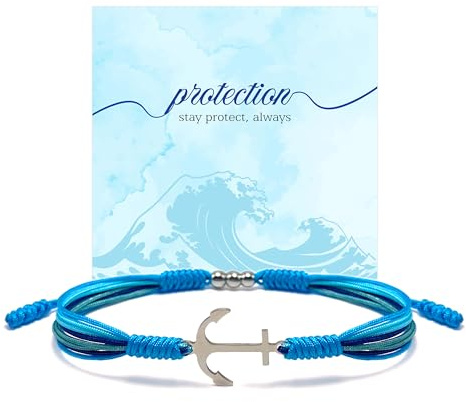 HARACRAFT Anchor Under The Sea Blue Marine Luck and Protection Bracelet, Tibetan Surfer String Wrap for Men, Women, Forever Love Friendship (Anchor)