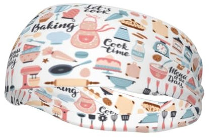 Kawaii ustensiles de Cuisine Motif Bandeaux pour Femmes Hommes antidérapant Lavage du Visage Maquillage Bandeau Sport Course Bandeau Extensible Sueur Bande Mode Large Bandeaux