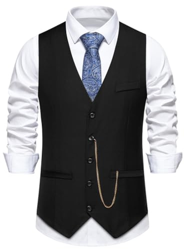 Miaikvs Gilet de Costume décontracté Pour Hommes Gilet Formel sans Manches à col en V Pour Mariage et Fête d'affaires ou Encore Tenue Quotidienne(M107 Noir,XL)
