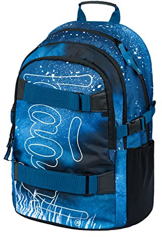 Baagl Schulrucksack für Jungen Teenager - Skateboard Rucksack - Kinderrucksack mit Laptopfach und Brustgurt für Schule (Skate Steel)