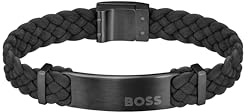 BOSS Jewelry Men's DYLAN Collection Bracelet with Black Braided Suede Leather and Details in Black Stainless Steel - 1580608M