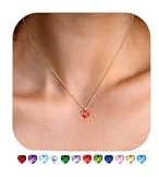 Finrezio Kette Gold Damen Halskette Herz Anhänger Geburtsstein für Damen 18 Karat Gold Halskette Kette Zirkonia Valentinstag Muttertag Beste Freundin Geburtstagsgeschenk Geschenke für Frauen