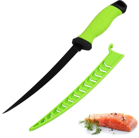 Cuchillo Fileteador Pescado, 5/8 Pulgadas cuchillo Deshuesador Arcos en Acero Inoxidable, Cuchillo de Filetear Carne, Cuchillos Cocina con Mango Antideslizante (33,5×1,9cm)