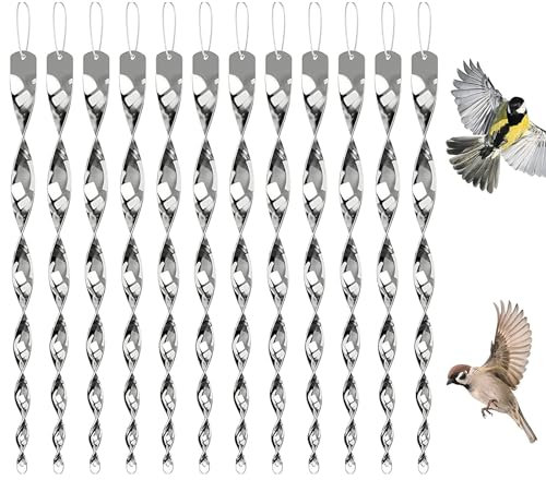 Catelves 12 Stück Vogelschreck Vogelabwehr, Windspiel Vogelabwehr Reflektierend, Schwalbenabwehr, Vogelabwehr Schwalben, Vogelabwehr Balkon, Windspirale Vogelabwehr für Krähen Vertreiben(Silber)
