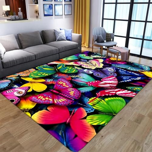 Bereichsteppich,3D-Teppich Fantasy-Schmetterling-Insektenmotte Entscheidender Moment Gedruckt Wohnkultur rutschfest Weich,Kinderzimmer-Teppich - Polyester-Soft-Touch 50 X 80 cm / 19.6 X 31.5 -4F2F6
