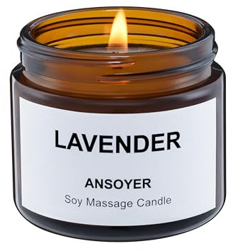 ANSOYER Massage Candle - Soy + Hemp Seed Oil Based - Massage Oil Candle - Body Oil & Lotion Candle - Home SPA Candle for Relaxation - 1.77oz / 50g (Lavender)