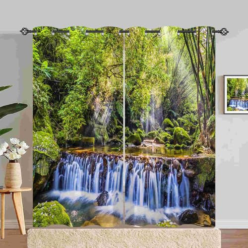 ANHOPE Natur Wald Wasserfall Fluss Blickdichte Gardinen mit Ösen Thermo Vorhänge Weich Vorhang Blackout Curtain Wohnzimmer Schlafzimmer Verdunklungsvorhänge 2er Set H 245 x B 200 cm